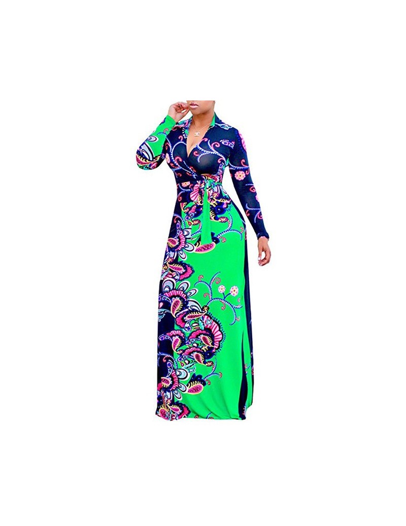 Dresses 2019 European and American Autumn Ladys Printed Dress New Large Size Dress Women's Long-sleeved V-neck Waist Dress fo...