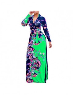 2019 European and American Autumn Ladys Printed Dress New Large Size Dress Women's Long-sleeved V-neck Waist Dress for Girl ...