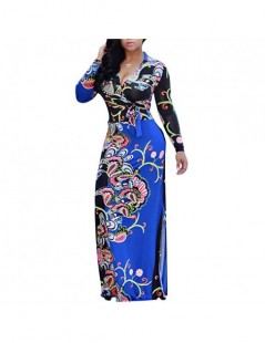 Dresses 2019 European and American Autumn Ladys Printed Dress New Large Size Dress Women's Long-sleeved V-neck Waist Dress fo...