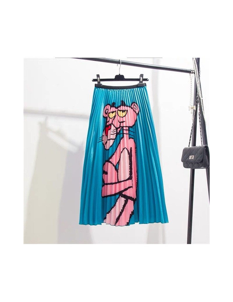 Cartoon Pleated Skirt Long Skirts Womens High Waist Elastic Midi Skirt For Women 2019 Summer Autumn Rok Party Holiday Street...