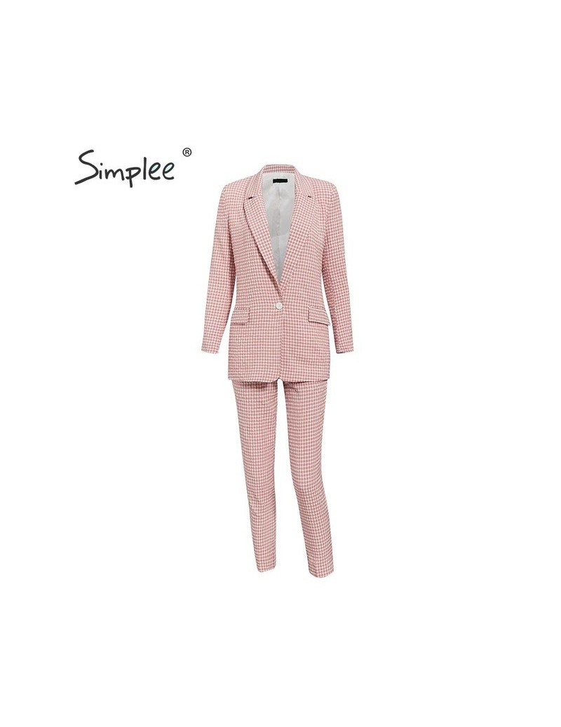 Casual women pink plaid blazer Autumn single breasted long sleeve female office pants blazer suits Winter ladies outwear - P...