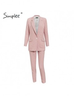 Casual women pink plaid blazer Autumn single breasted long sleeve female office pants blazer suits Winter ladies outwear - P...