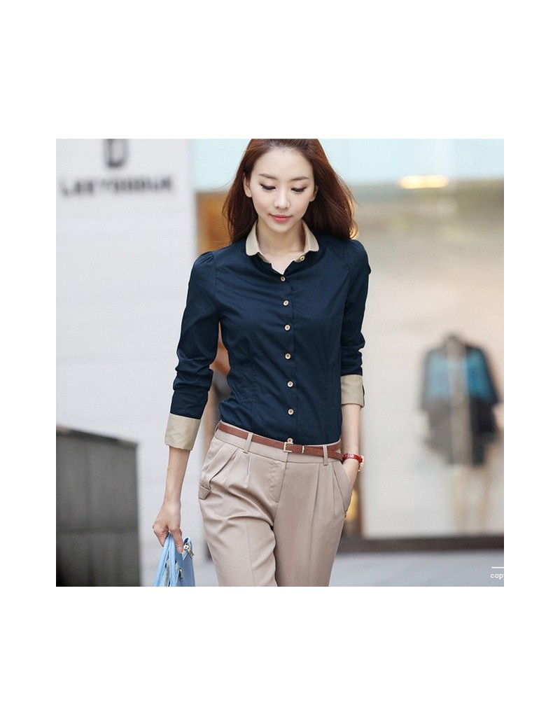 5XL Patchwork Long Sleeve Shirts Women Blouse Autumn Lapel Office Ladies Button Casual Shirt Plus Size Blouses Blue Tops Blu...