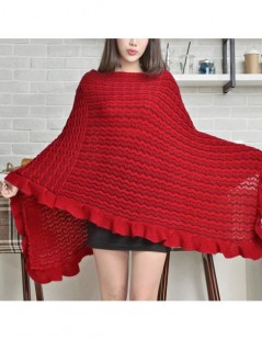 Cloak Women Poncho Sweaters Autumn Tricot Wave Striped Capes Oversized Knitted Batwing Sleeve Ruffles Shawl Hnitted Sweater S...