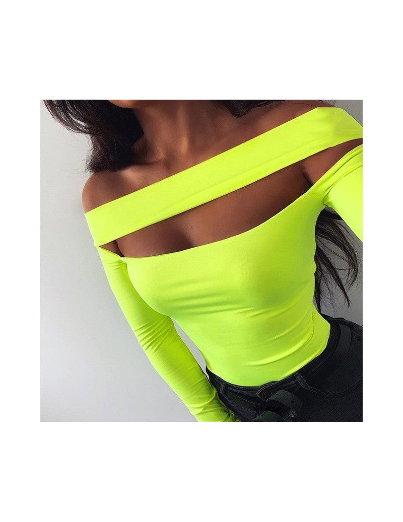 Fluorescent Strapless Women Summer Sexy One-shoulder Long Sleeve Bodysuit Casual Rompers Solid Color Slim Overalls SJ2425U -...