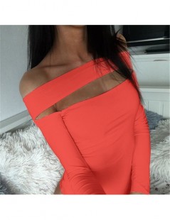 Bodysuits Fluorescent Strapless Women Summer Sexy One-shoulder Long Sleeve Bodysuit Casual Rompers Solid Color Slim Overalls ...