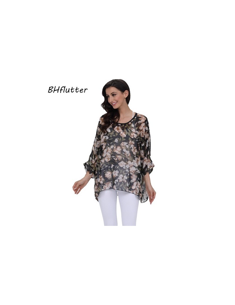 2018 Women Blouse Shirt Plus Size 4XL 5XL 6XL Batwing Sleeve Chiffon Tops Floral Print Casual Summer Blouses Blusas - pictur...