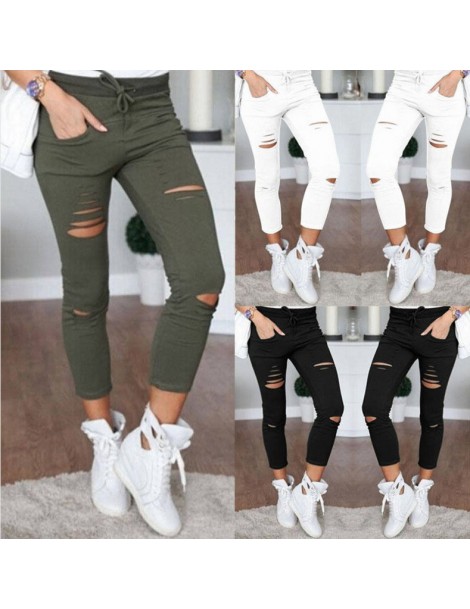 Leggings 2019 Summer Women White Black Skinny Cut Pencil Pants High Waist Stretch Jeans Trousers Casual Fashion Cotton Slim L...