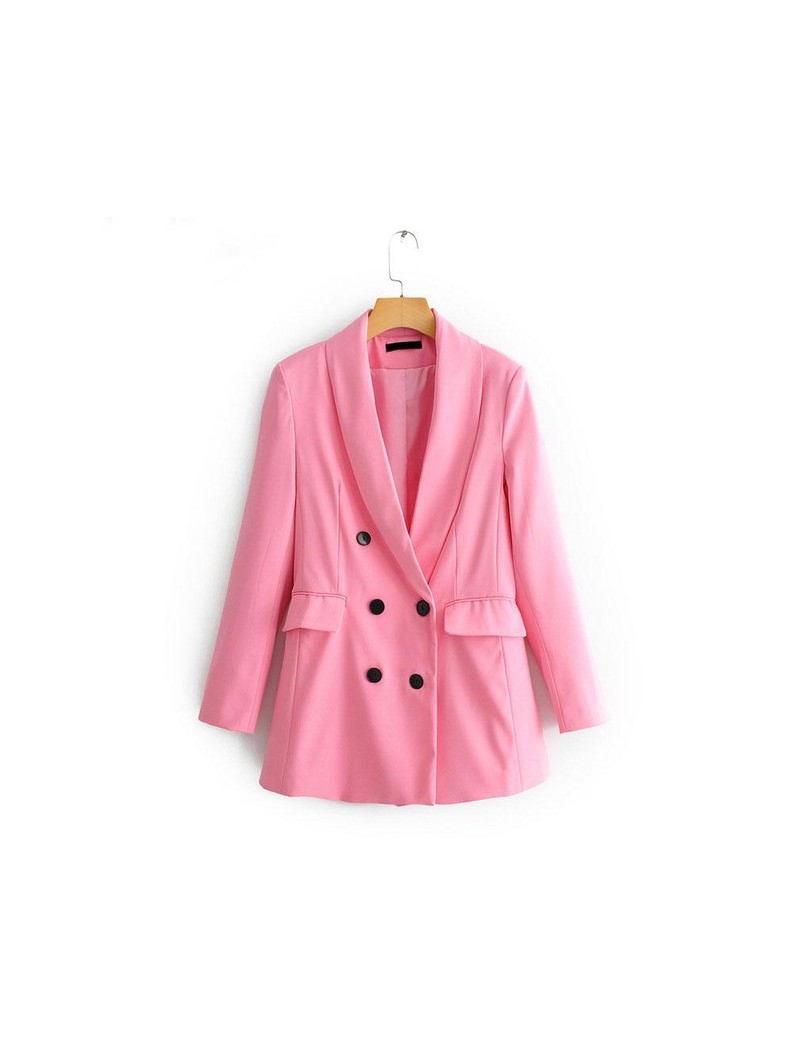 Women Formal Work Office Blazer Coat Spring Fall Pink Business Blazer Double Breasted Female Blazer Outwear - Pink - 5411125...