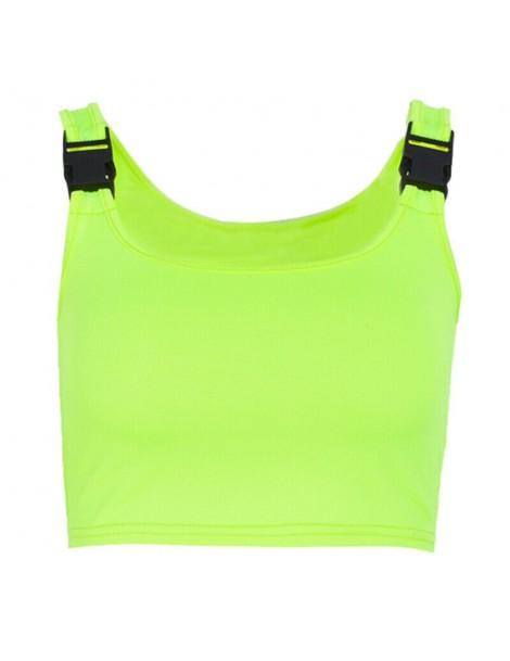 Tank Tops Fluorescent green Hip Hop Punk Women Front Buckle Crop Top Vest Gym Sports Bra Stretch Bare Midriff Tops Clothings ...