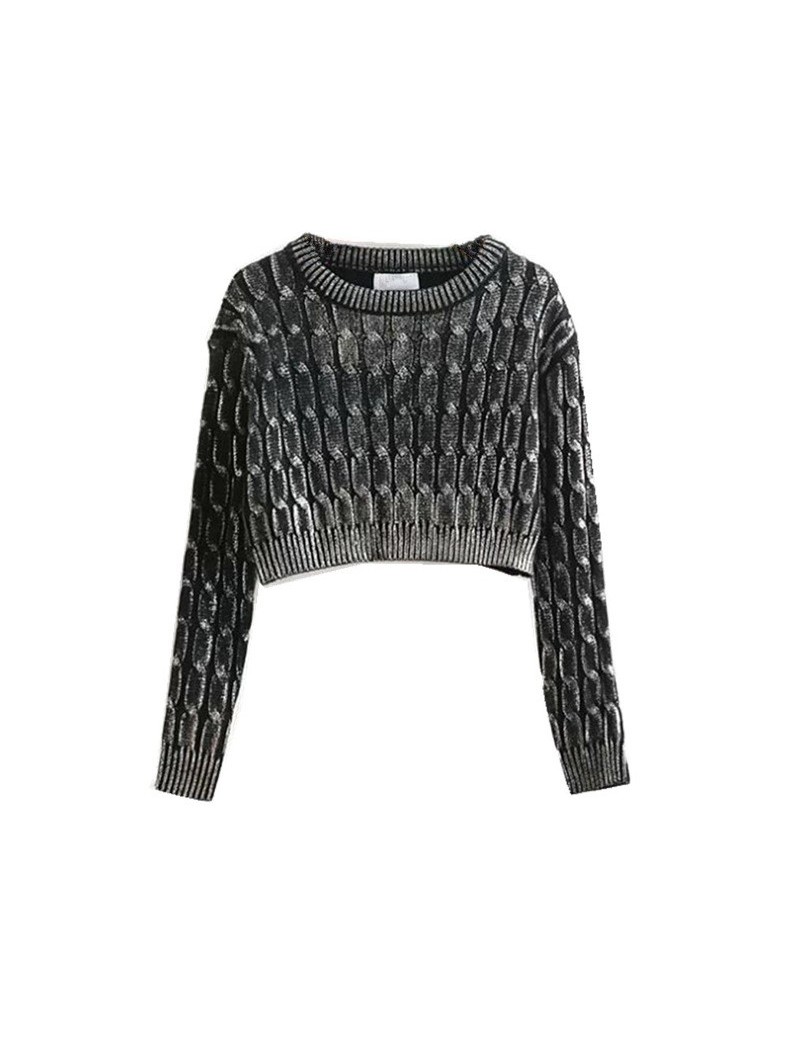 Pullovers 2019 New Vintage Bronzing Golden Black Gray Color Short Sweater Retro Cable Twist Knit Ribbed Panel Jumper Women Kn...