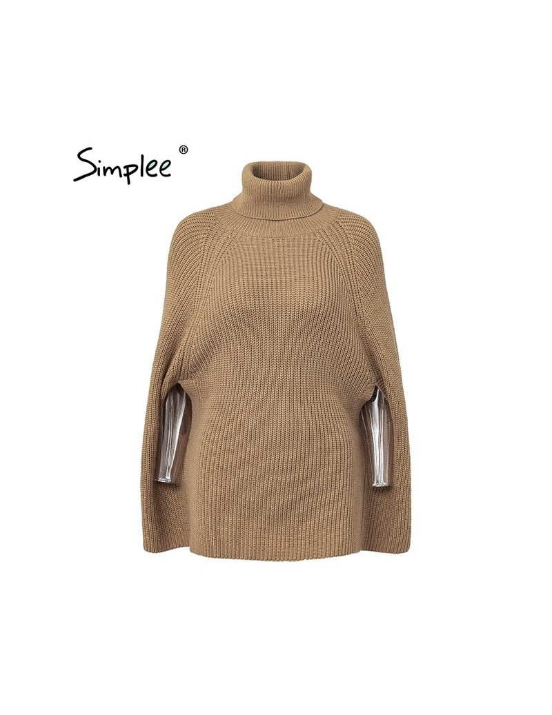 Knitted turtleneck cloak sweater Women Camel casual pullover Autumn winter streetwear women sweaters and pullovers 2018 - Ca...