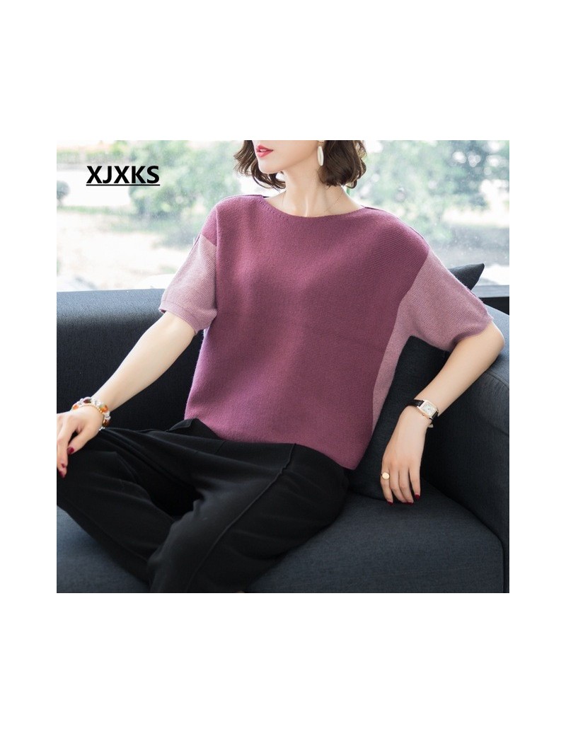 Sweaters Fashion 2019 Women Cashmere Sweater Short Sleeve Plus Size Loose Sweater Women Autumn Pullover Sweater - Pink Purpl...
