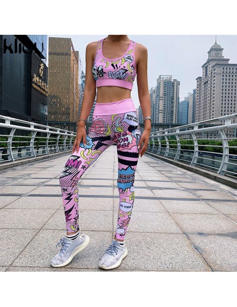 Women's Sets 2019 women fitness two pieces set sportswear tank top bra with pads outfit skinny high waist leggings print trac...