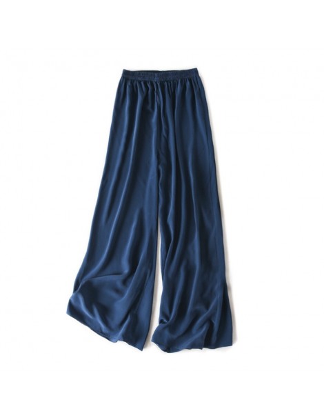 Pants & Capris Women Wide Leg Pants 100%Real Silk Crepe Solid Elastic Waisted Long Pants 2019 Office Lady Spring Summer Trous...