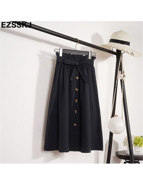 Skirts Spring Summer Skirts Womens 2019 Midi Knee Length Korean Elegant Button High Waist Skirt Female Pleated School Skirt -...