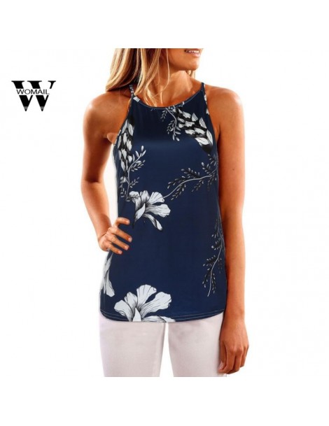 2018 New Fashion drak blue Shirt Women Summer Print off Shoulder Vest Sleeveless Blouse Casual Tank Tops T-Shirt Mar 27 - 40...