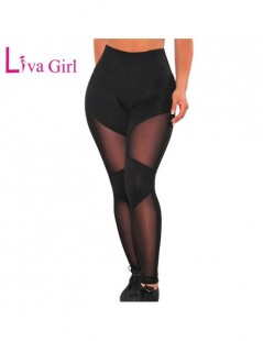 Leggings Casual Black Plus Size Gym Leggings Women Sexy Sheer Mesh Patchwork High Waist Yogo Sports Long Pants Slim Fit XXL 3...
