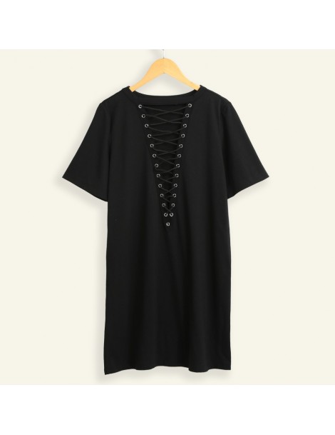 Dresses Plus Size S-5XL 2019 Spring Dresses For Women Lace Up Dress Hollow Out Plunge V Short Sleeves Casual Mini Dresses fem...