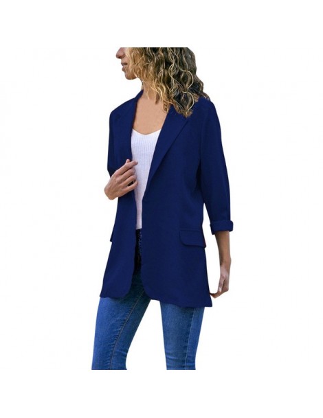 Blazers 2019 New Fashion Women Autumn suit Long Sleeve casual Solid Color Open Front Coat - blue - 4I3076957666-2 $24.04