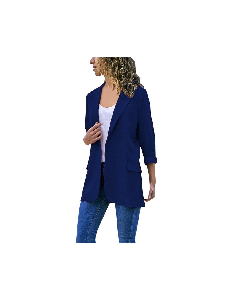 Blazers 2019 New Fashion Women Autumn suit Long Sleeve casual Solid Color Open Front Coat - blue - 4I3076957666-2 $24.04