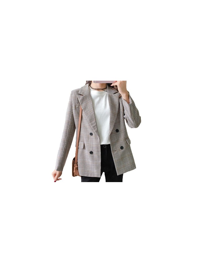 Blazers Plaid Blazer Women 2018 Double Breasted Winter Coat Women Blazers Feminina Casual Work Suit Long Sleeve Jacket Femme ...