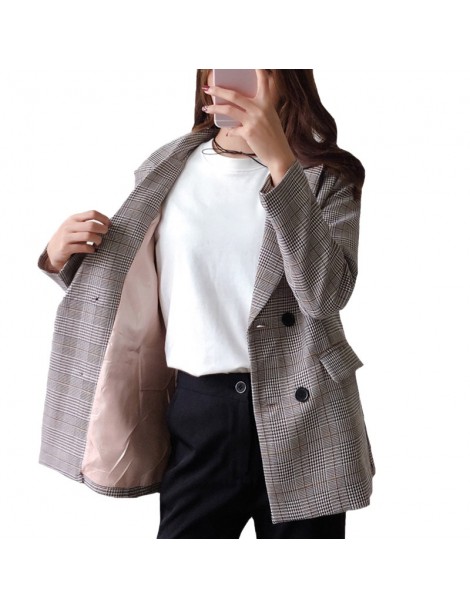 Blazers Plaid Blazer Women 2018 Double Breasted Winter Coat Women Blazers Feminina Casual Work Suit Long Sleeve Jacket Femme ...