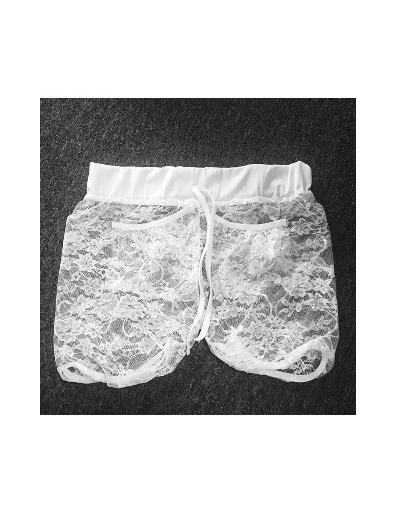 Sexy Ladies Lace Shorts Summer Elastic Middle Waist Hollow Out White Black Slim Stretch Casual Short Pants - White - 4W39247...