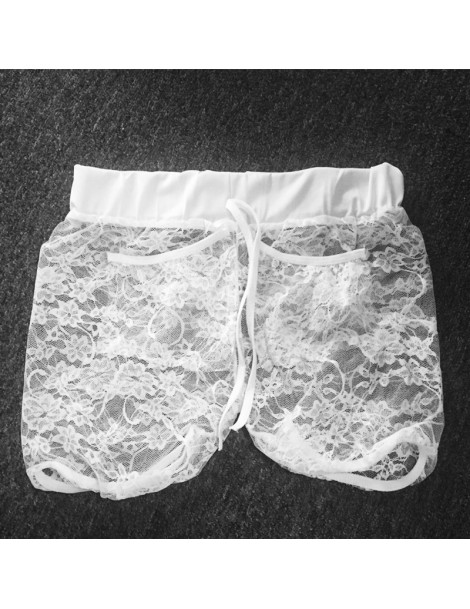 Shorts Sexy Ladies Lace Shorts Summer Elastic Middle Waist Hollow Out White Black Slim Stretch Casual Short Pants - White - 4...