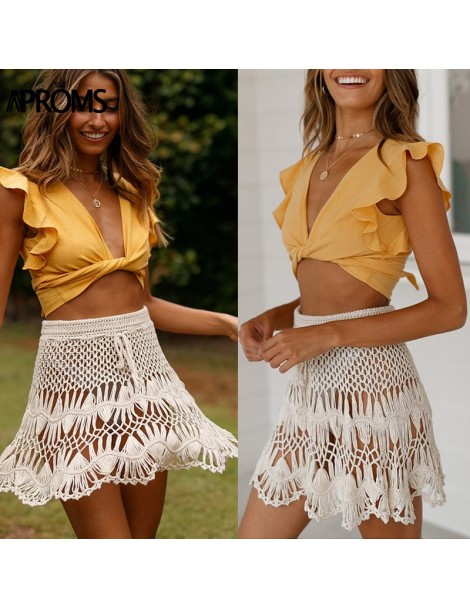Skirts Boho Cotton Crochet Knitted Mini Skirts Women Summer High Waist Beach Hollow Out Mini Skirt Cool Girls Bikini Bottom 2...