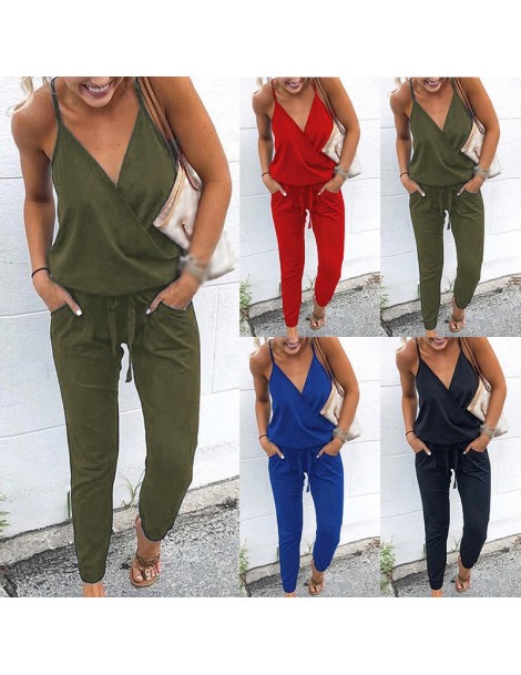 Jumpsuits Women jumpsuit Sexy Straps V Neck Sleeveless Summer Jumpsuits Pockets Loose Elastic Casual Palysuit Female 2019 - A...