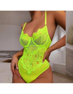 Bodysuits Neon Summer Green Lace Bodysuit Women Floral Embroidery Bow Tie Transparent Sexy Bodysuit Jumpsuit Overalls Party -...