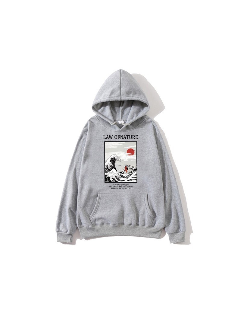Japanese embroidery funny cat wave print fleece hoodie 2019 winter Japanese style hip hop casual sweatshirt ladies - Gray - ...