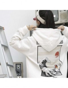 Hoodies & Sweatshirts Japanese embroidery funny cat wave print fleece hoodie 2019 winter Japanese style hip hop casual sweats...