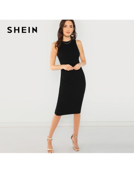 Dresses Black Elegant Solid Pencil Dress Slim Sleeveless Knee Length Sexy Workwear Dresses Women Plain Sheath Summer Dress - ...