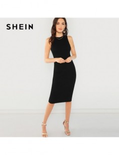 Dresses Black Elegant Solid Pencil Dress Slim Sleeveless Knee Length Sexy Workwear Dresses Women Plain Sheath Summer Dress - ...