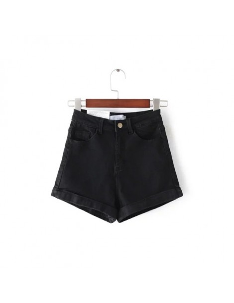 Summer Fashion Women Acid Wash Stretch Bull High-Waist Jean Cuff Shorts Casual Denim Faded Hot Elastic Denim Shorts - black ...