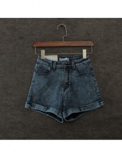 Shorts Summer Fashion Women Acid Wash Stretch Bull High-Waist Jean Cuff Shorts Casual Denim Faded Hot Elastic Denim Shorts - ...