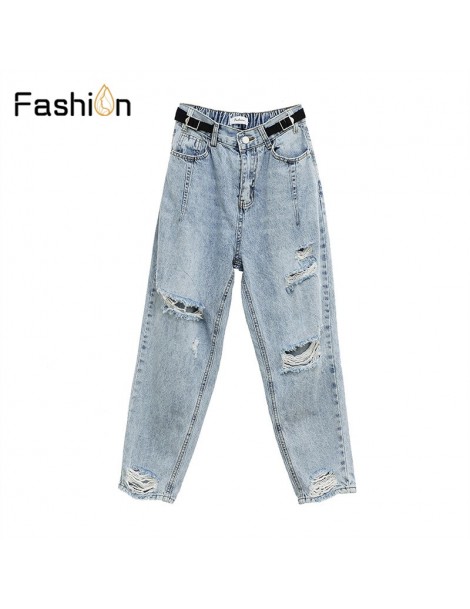 Jeans Ripped Distressed Denim Jeans with PU Belt Women High Waist Jeans Plain Straight Leg Pants Trousers Boyfriend Jeans for...