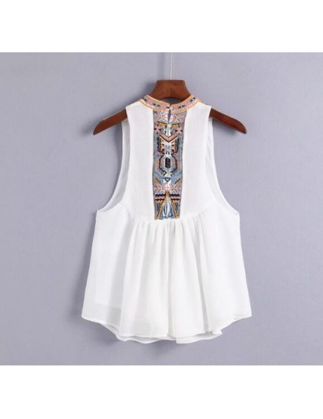 Tank Tops Bohemian Embroidery Geomtric Tassel Ball Sleeveless Tank Tops Ethnic 2018 Back Buttons Cropped Hem Women Camis Tops...
