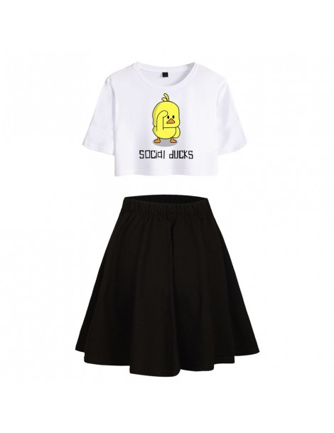 Skirts 2018 New SOCIDL DUCKS Short Skirt Suit Short Sleeve T-shirt and Short Skirt Two Piece Girl Casual Kpop Style Sets - 6 ...