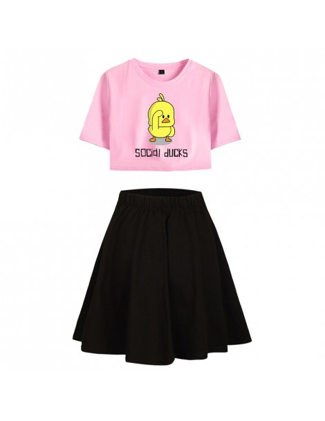 Skirts 2018 New SOCIDL DUCKS Short Skirt Suit Short Sleeve T-shirt and Short Skirt Two Piece Girl Casual Kpop Style Sets - 6 ...