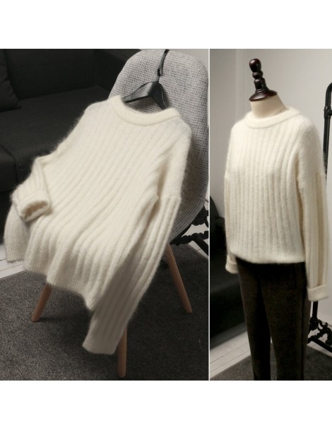 Pullovers Autumn Winter Sweater Women O-Neck Pullover Mohair Sweater Pull Femme Hiver Thicken White Black Warm Women Sweater ...