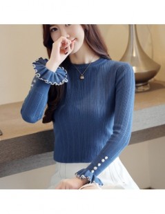 Pullovers winter dresses women 2018 women sweaters and pullovers O-Neck Flare Sleeve Button Solid Standard Office Lady 1559 4...