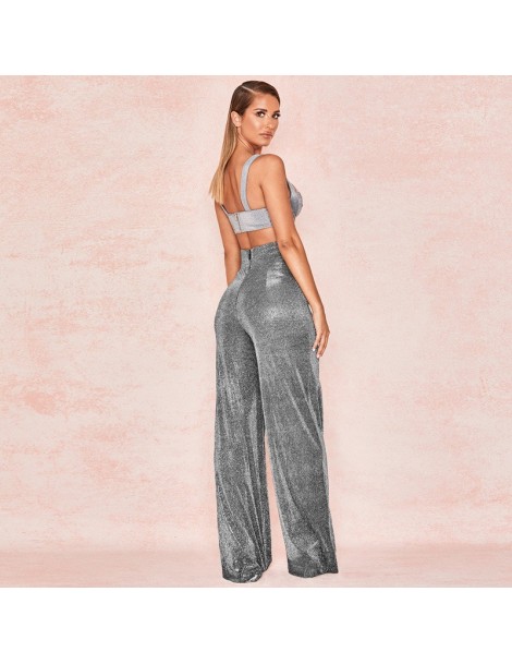 Women's Sets Sexy Silver Sequins High Waisted Wide Leg Pants Set Two Piece 2019 Spring Glitter Sequins Tracksuits Party Club ...
