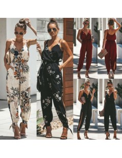 Jumpsuits Boho Women Strapy Jumpsuits V Neck Printed Jumpsuits Playsuit Romper Holiday Beach Pencil Pants Long Trousers - as ...