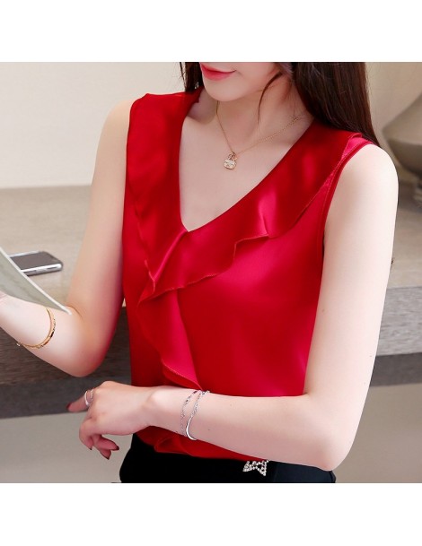 Blouses & Shirts Summer Tops New Korean fashion clothing Silk V-neck Chiffon blouse Plus size Sleeveless shirt 3XL - pink - 4...