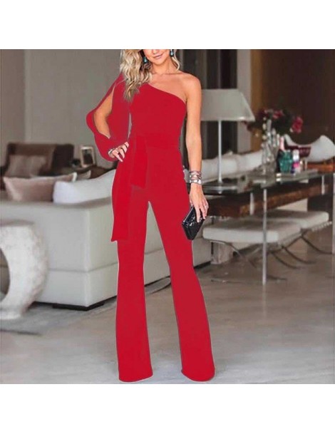 Jumpsuits Women One Shoulder Long Sleeve Straight Jumpsuit Loose Overalls Pants Women Summer Party White Elegant Soft Workwea...