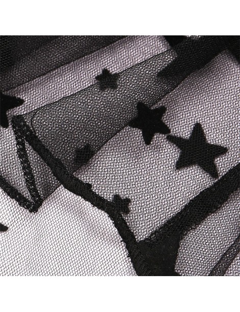 Blouses & Shirts Women's See Through Star Mesh Crop Tank Top Short Sleeve Sheer Crop Tops Black Lace Star Print Blouse - 1 - ...