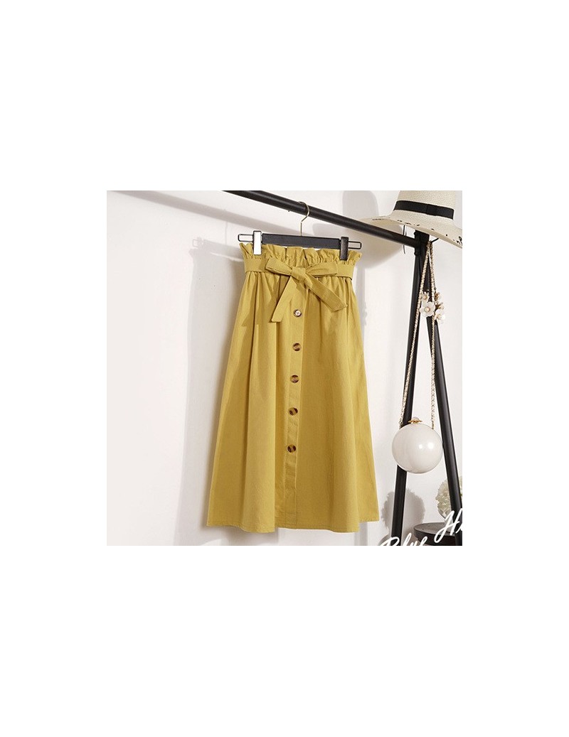 Skirts Summer Autumn Skirts Womens 2019 Midi Knee Length Korean Elegant Button High Waist Skirt Female Pleated School Skirts ...